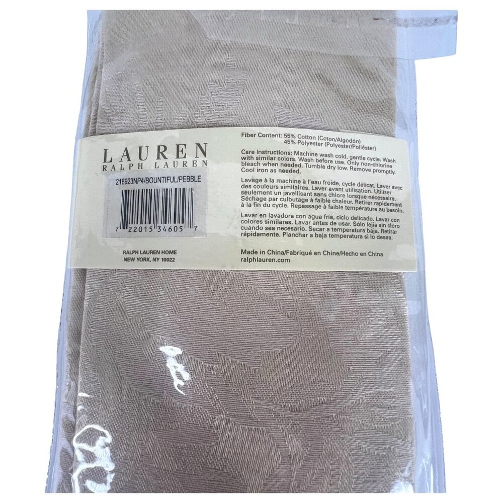 New Ralph Lauren Bountiful Pebble Cloth Napkin Set Of 4 Beige 20" X 20" Jacquard - Picture 4 of 4